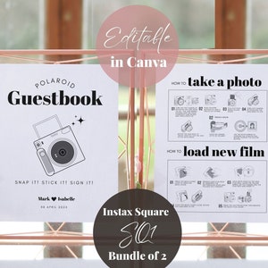 Instax Square SQ1 Instructions and Camera Guestbook Sign Bundle, Polaroid Instructions How to Take a Photo How to Load New Film Wedding Sign image 1