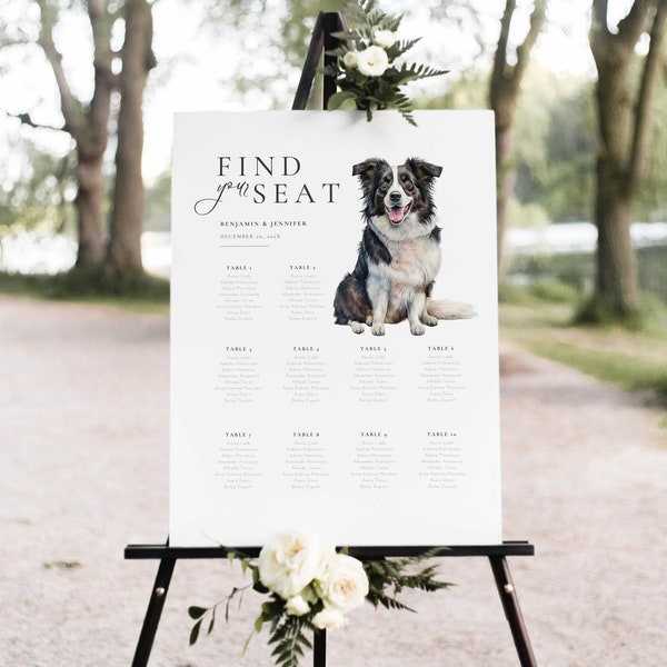 10 Table Seating Chart Custom Pet Illustration for Wedding Sign, Get Married Dog of Honor Seating Chart Ideas, Large Seating Chart Dog Cat