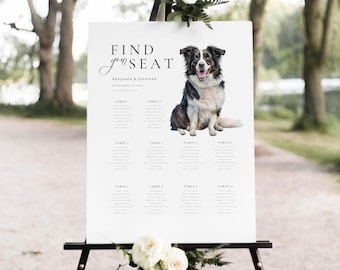 10 Table Seating Chart Custom Pet Illustration for Wedding Sign, Get Married Dog of Honor Seating Chart Ideas, Large Seating Chart Dog Cat