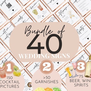 40 WEDDING SIGN BUNDLE Template Boho, Wedding Sign Bundle Modern Wedding Wedding Reception Sign Bundle, Wedding Reception Signage Bundle
