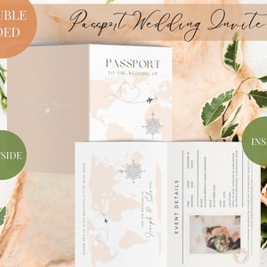 Printable Passport Wedding Invitation, Travel Theme Wedding Passport Invite, Destination Wedding Template Passport Invitation, Save the Date