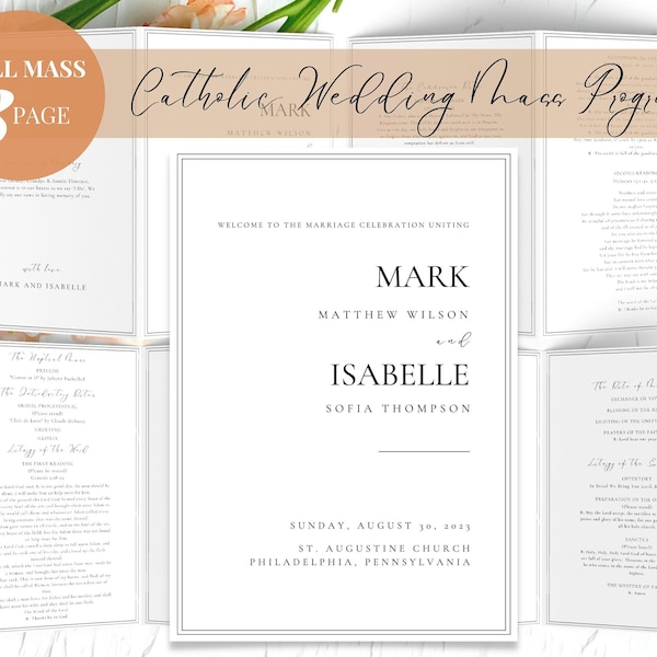 Catholic Wedding Mass Program Booklet (Full Mass), Bifold Catholic Wedding Program Template Canva, Wedding Mass Program, Catholic Liturgy