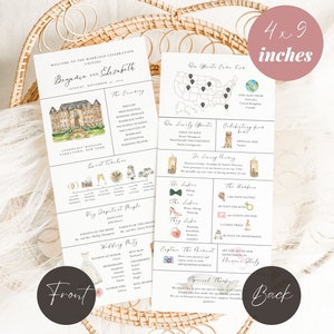 Infographic Wedding Program Template, Unique Church Wedding Ceremony Program, Wedding Day Timeline Program Card, Modern Infographic Program