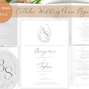 Floral Catholic Wedding Mass Program Booklet (full Mass), Bifold ...