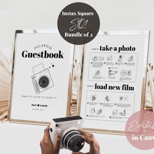 Instax Square SQ1 Instructions and Camera Guestbook Sign Bundle, Polaroid Instructions How to Take a Photo How to Load New Film Wedding Sign image 2