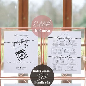 Instax Square SQ6 Instructions and Camera Guestbook Sign Bundle, Polaroid Instructions How to Take a Photo How to Load New Film Wedding Sign