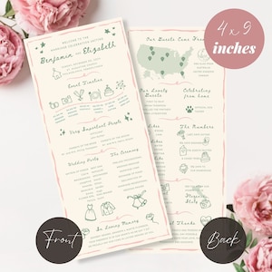 Infographic Wedding Program Template, Whimsical Handwritten Font, Unique Church Wedding Ceremony Program, Wedding Day Timeline Program Card