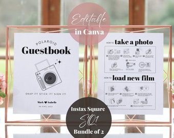 Instax Square SQ1 Anleitung und Kamera Gästebuch Zeichen Bündel, Polaroid Anleitung Wie man ein Foto macht Wie man ein neues Film Hochzeitsschild lädt