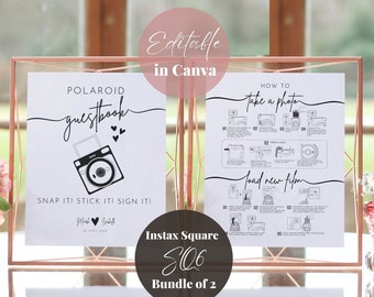 Instax Square SQ6 Instructions and Camera Guestbook Sign Bundle, Polaroid Instructions How to Take a Photo How to Load New Film Wedding Sign