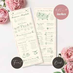 Infographic Wedding Program Template, Whimsical Handwritten Font, Unique Church Wedding Ceremony Program, Wedding Day Timeline Program Card