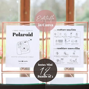 Italian Instax Mini 12 Instructions and Camera Guestbook Sign Bundle, Polaroid Instructions How to Take a Photo Load New Film Wedding Sign
