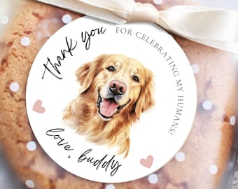 Custom Dog Wedding Favor Stickers, Dog of Honor Personalized Pet Photo Wedding Favor Label, Dog Treat Bag Thank You For Celebrating Stickers