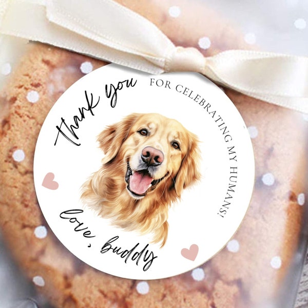 Custom Dog Wedding Favor Stickers, Dog of Honor Personalized Pet Photo Wedding Favor Label, Dog Treat Bag Thank You For Celebrating Stickers