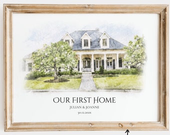 Watercolor Custom House Portrait Our First Home Framed House Portrait From Photo Custom House Portrait with Frame Housewarming Gift New Home