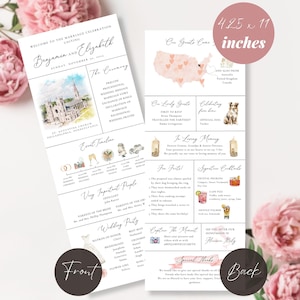 Infographic Wedding Program Template, Unique Church Wedding Ceremony Program, Wedding Day Timeline Program Card, Modern Infographic Program