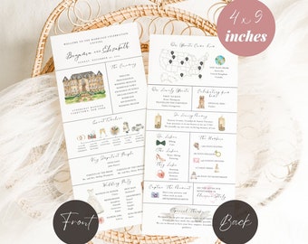 Infographic Wedding Program Template, Unique Church Wedding Ceremony Program, Wedding Day Timeline Program Card, Modern Infographic Program