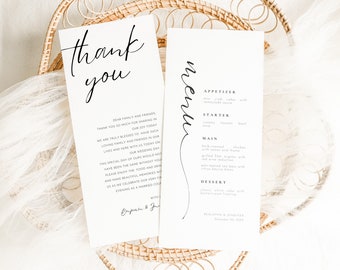 Danke Tischkarten Hochzeit Gedruckt, Teller Menü Karten Hochzeit Teller Danke Karte, Hochzeit Menü und Danke Hochzeitskarte mit Menü