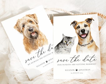 Save the Date Dog of Honor, Custom Dog Save the Date Card, Humans Getting Married Dog Custom Pet Portrait Multiple, Water Color Pet Portrait