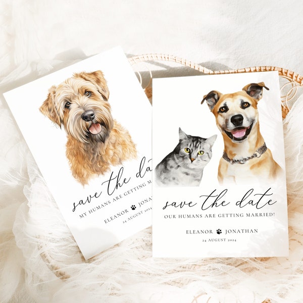 Save the Date Dog of Honor, Custom Dog Save the Date Card, Humans Getting Married Dog Custom Pet Portrait Multiple, Water Color Pet Portrait