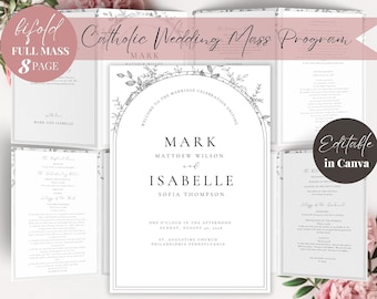 Floral Catholic Wedding Mass Program Booklet Bifold Catholic Wedding Program Template Canva, Wedding Mass Program Catholic Liturgy Full Mass