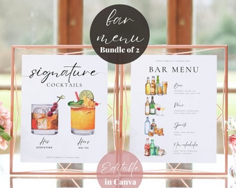 Bar Menu Poster, Bar Sign Template, Signature Drink Menu, Wedding Bar Menu Sign, Beer and Wine Menu, Custom Drink Menu, Bar Sign Wedding