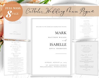 Catholic Wedding Mass Program Booklet (Full Mass), Bifold Catholic Wedding Program Template Canva, Wedding Mass Program, Catholic Liturgy