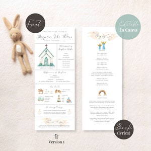 Baby Boy Baptism Program Template, Unique Catholic Baptism Ceremony Program Card,  Custom Watercolor Venue Christening Program Template