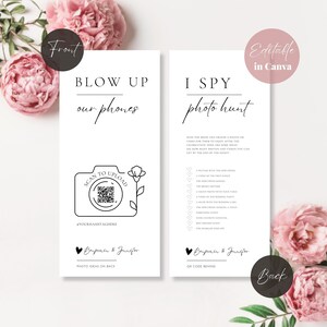 Blow Up Phones Photo Scavenger Hunt Wedding I Spy Wedding Game Card, Wedding Scavenger Game Template, Wedding Photo Hunt Share the Love Game