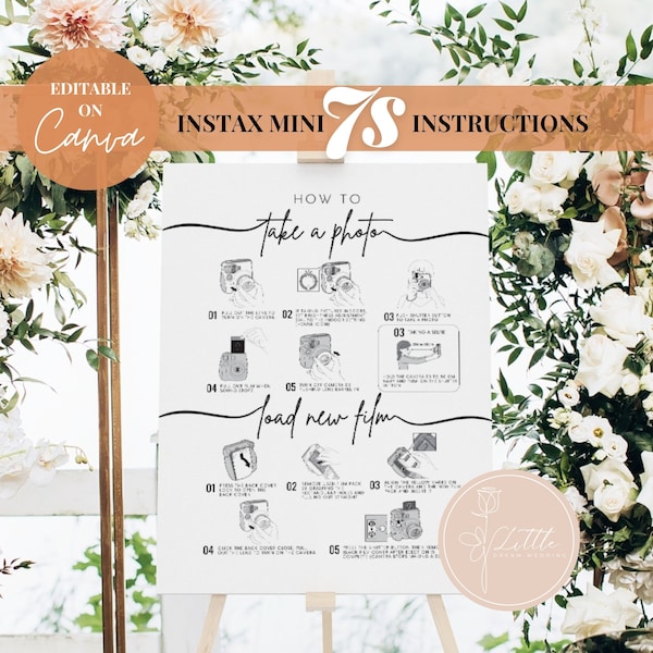 Editable Instax Mini 7S Polaroid Instruction, Photobooth Sign, All-In-One Instant Camera Directions, Instax Camera Instructions, Canva