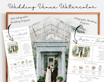 Custom Digital Watercolor Venue Painting Infographic/Catholic Wedding Program, Watercolor Wedding Venue Illustration, Bespoke Wedding Venue