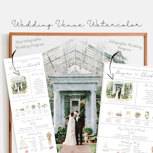 Custom Digital Watercolor Venue Painting Infographic/Catholic Wedding Program, Watercolor Wedding Venue Illustration, Bespoke Wedding Venue image 1