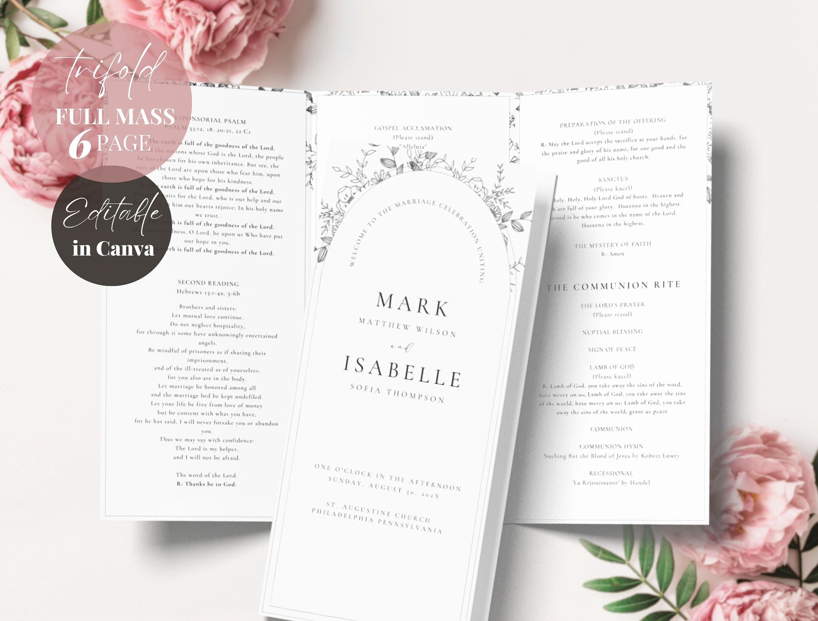 Mass Program Design Simple Catholic Wedding Mass Program Booklet (full Mass), Trifold Catholic ...