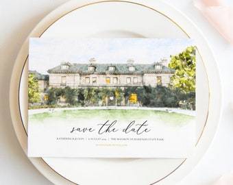 Custom Watercolor Venue Painting Wedding Save the Date Card, Watercolor Wedding Venue Illustration, Bespoke Watercolour Wedding Venue Invite