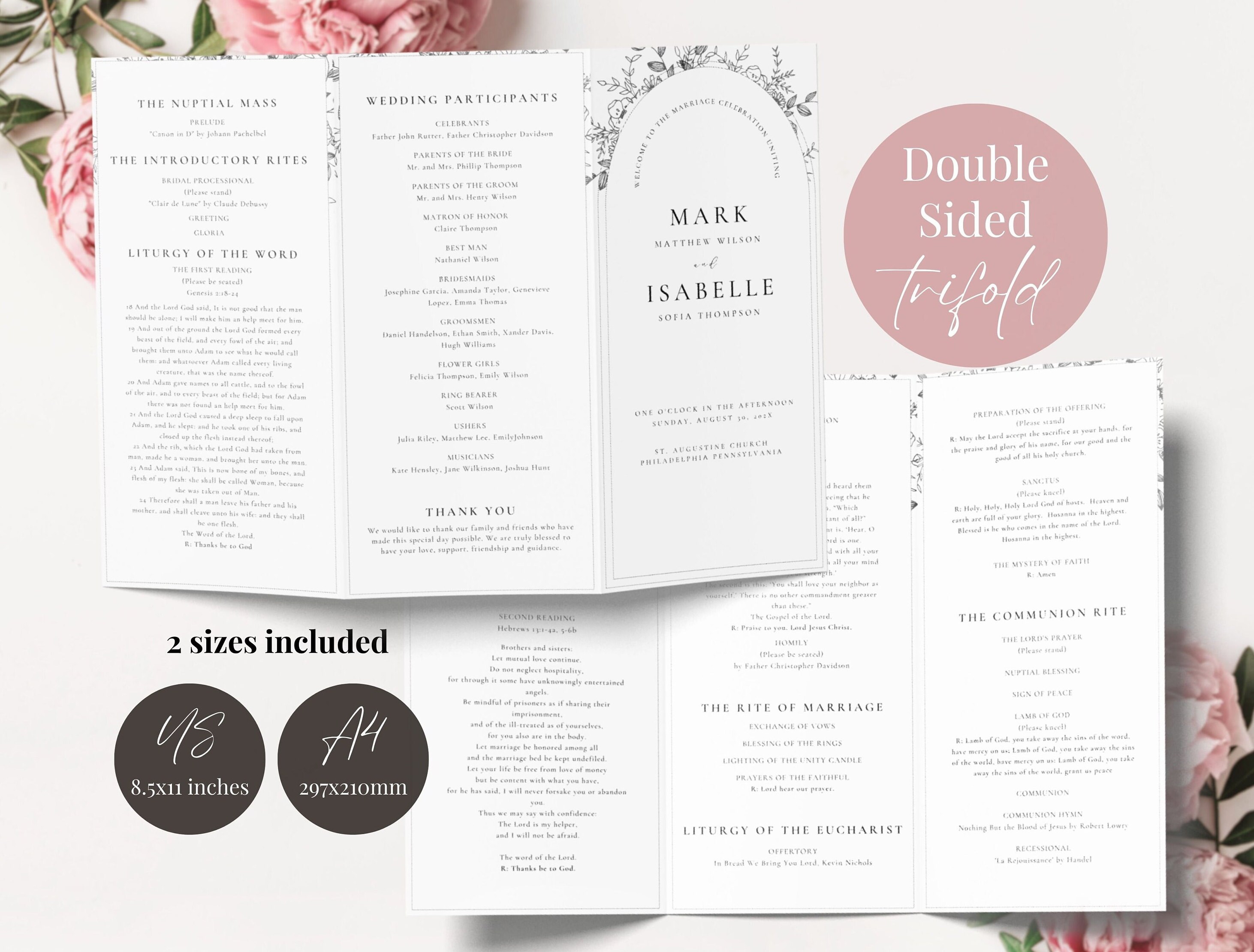Catholic Wedding Mass Program Booklet (full Mass), Trifold Catholic ...