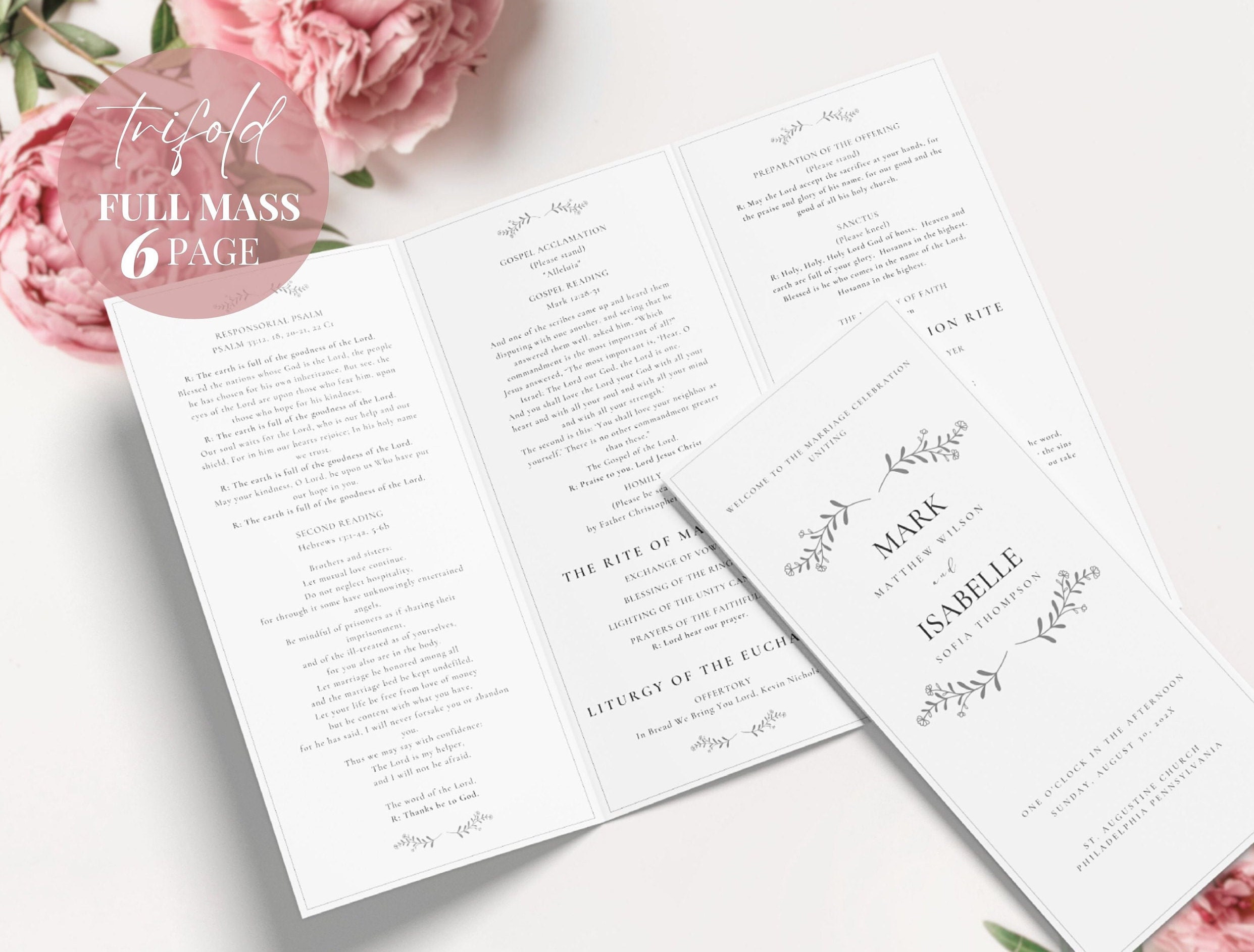 Mass Program Design Simple Catholic Wedding Mass Program Booklet (full Mass), Trifold Catholic ...