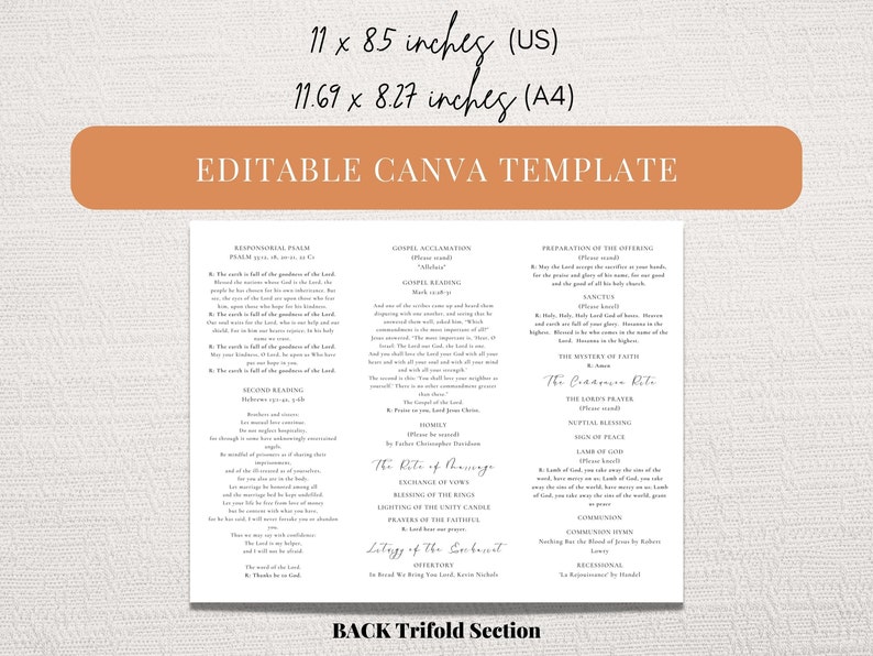 Catholic Wedding Program Template Trifold Booklet (full Mass), Catholic ...