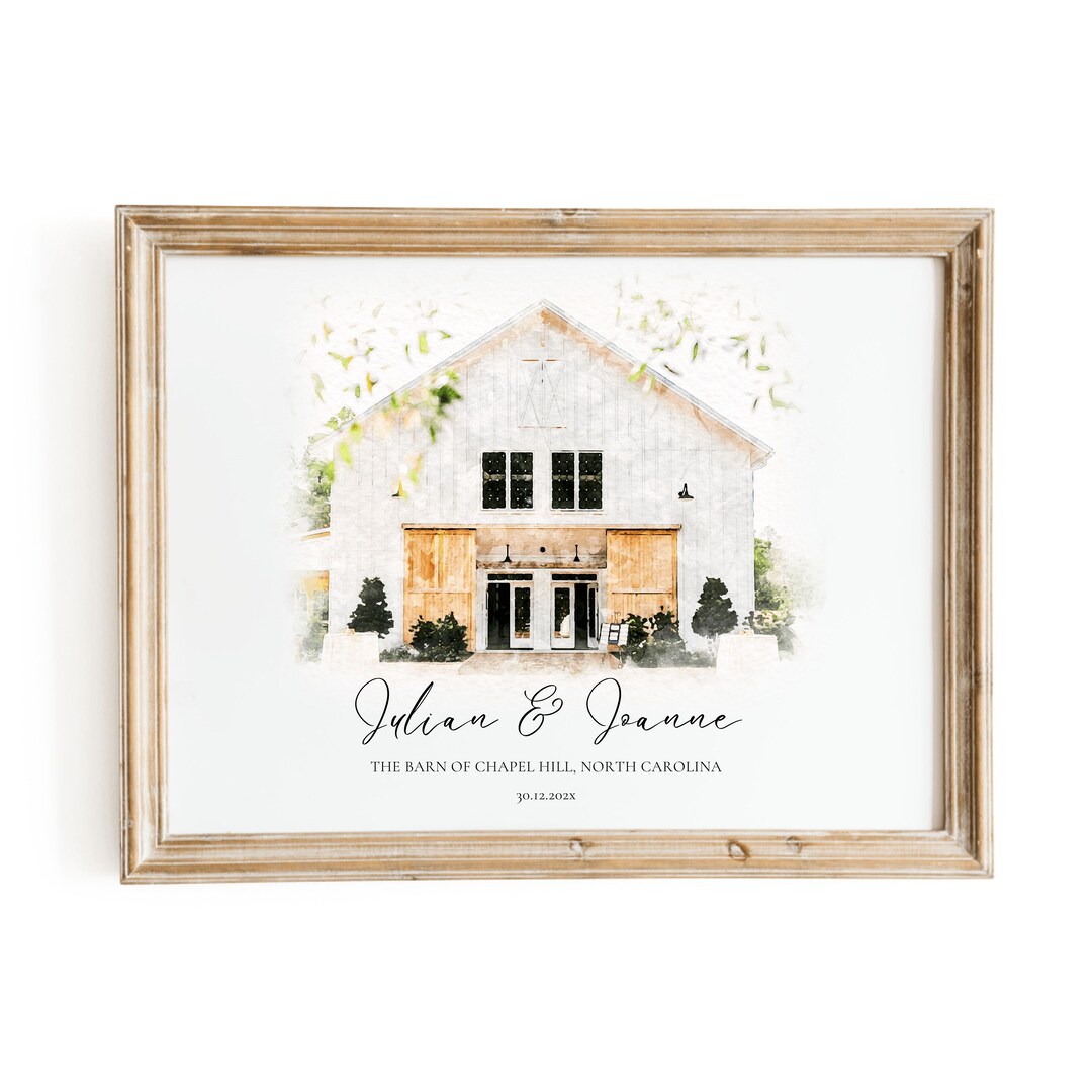 Custom Wedding Venue Illustration Wedding Gift, 1st Wedding Anniversary ...