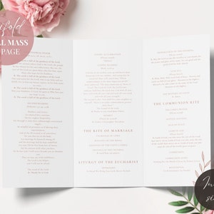 Catholic Wedding Mass Program Booklet (full Mass), Trifold Catholic ...