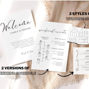 Welcome Bag Note, Wedding Weekend Timeline Template, Day of Wedding Timeline Infographic Wedding Reception Timeline Welcome Bag Insert image 2