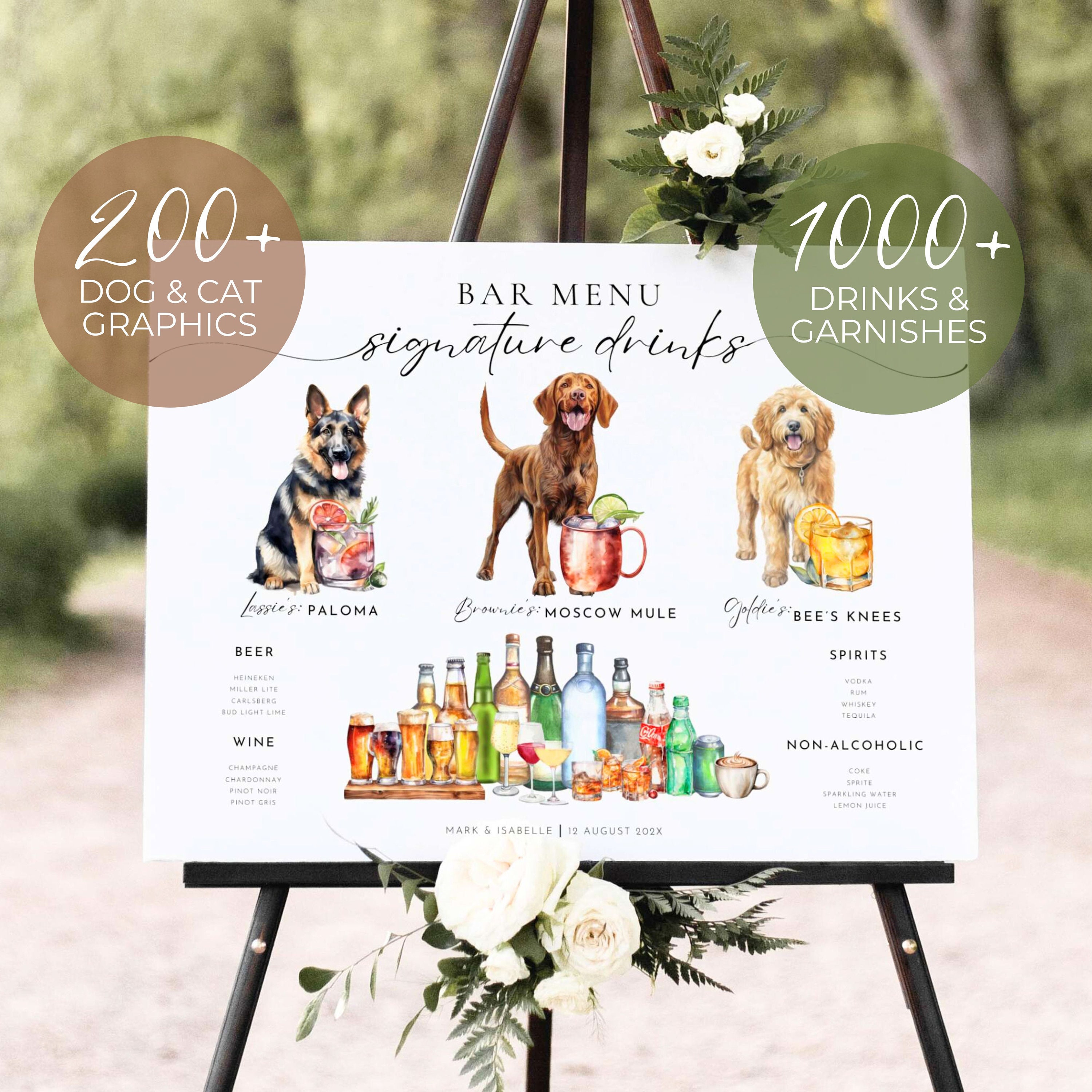 Landscape Dog Signature Drink Sign, Pet Drink Sign Wedding, His