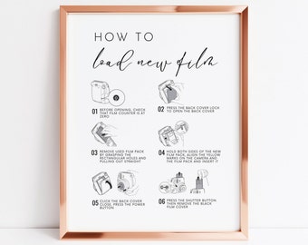 How To Load New Film, Instax Guest Book Sign,  Instax Mini 9 Polaroid Instruction, Photobooth Sign, Instant Camera Directions, 5 sizes