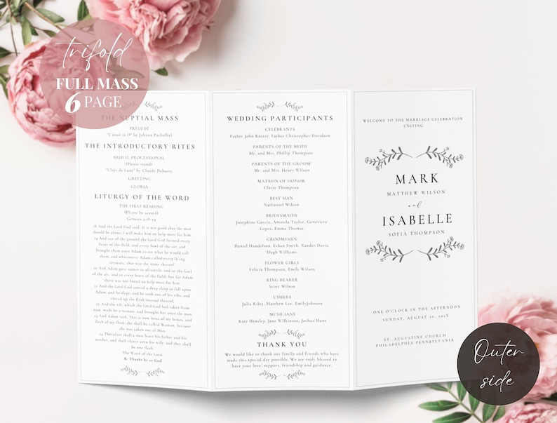 Catholic Wedding Mass Program Booklet full Mass Trifold Etsy