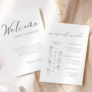 Welcome Bag Note, Wedding Weekend Timeline Template, Day of Wedding Timeline Infographic Wedding Reception Timeline Welcome Bag Insert image 1