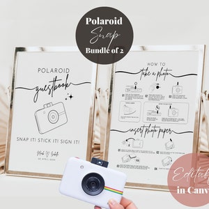 Editable Polaroid Snap Instruction and Camera Guestbook Sign Bundle, Polaroid Snap Camera Instruction How to Take a Photo Load New Film image 6