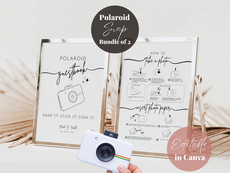 Editable Polaroid Snap Instruction and Camera Guestbook Sign Bundle, Polaroid Snap Camera Instruction How to Take a Photo Load New Film image 6