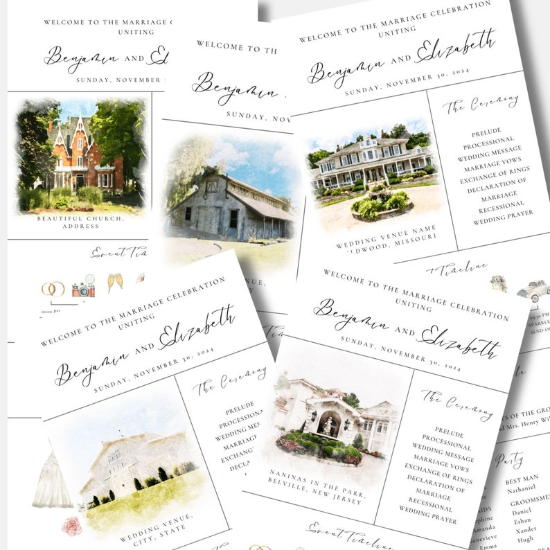 Custom Digital Watercolor Venue Painting Infographic/Catholic Wedding Program, Watercolor Wedding Venue Illustration, Bespoke Wedding Venue image 9