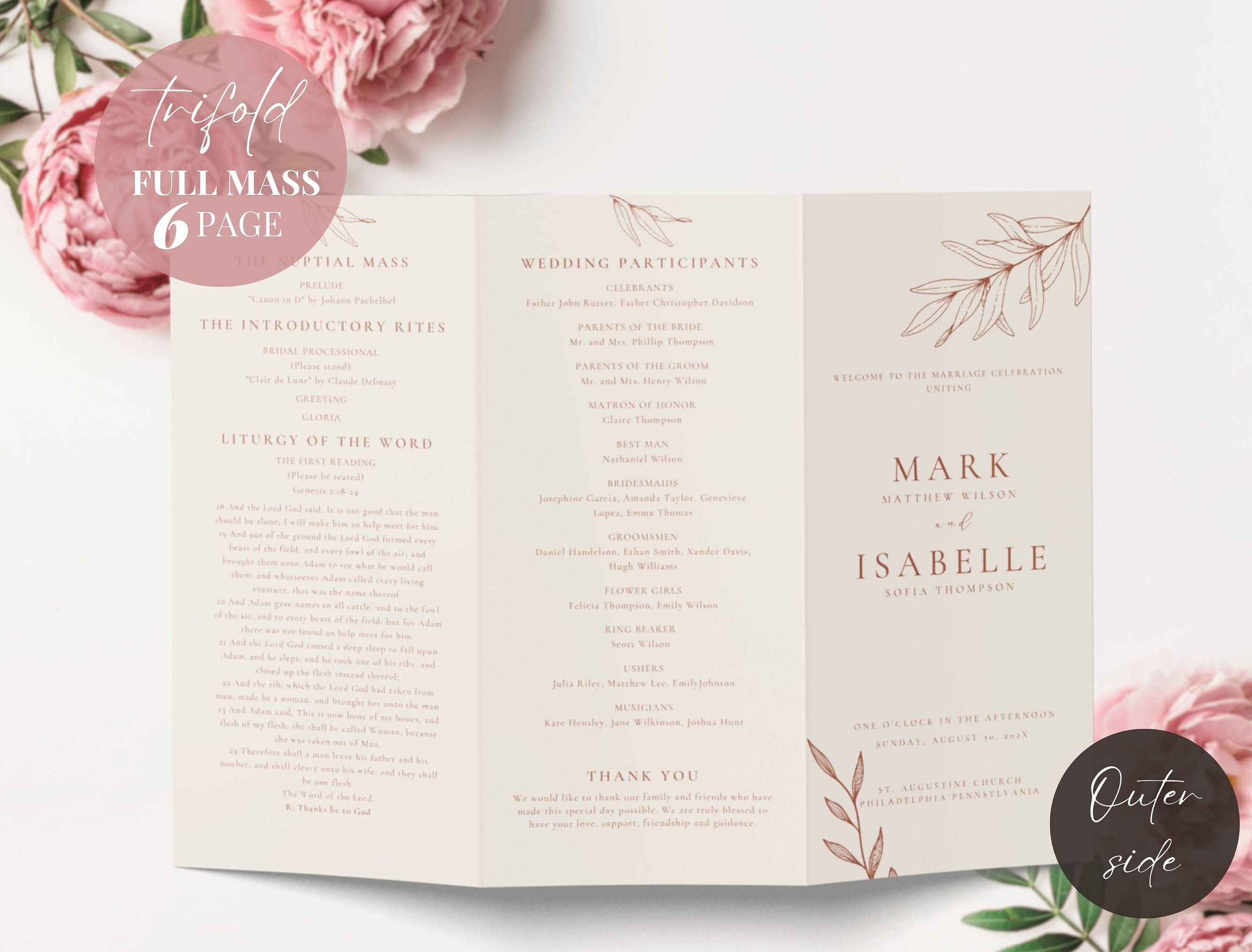 Catholic Wedding Mass Program Booklet full Mass Trifold - Etsy