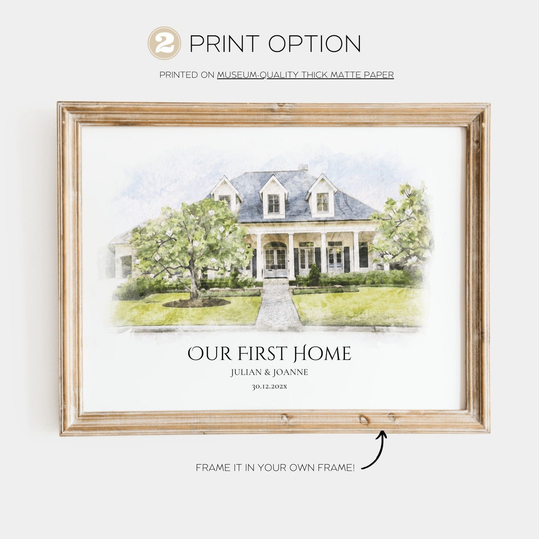 Watercolor Custom House Portrait Our First Home Framed House Portrait ...