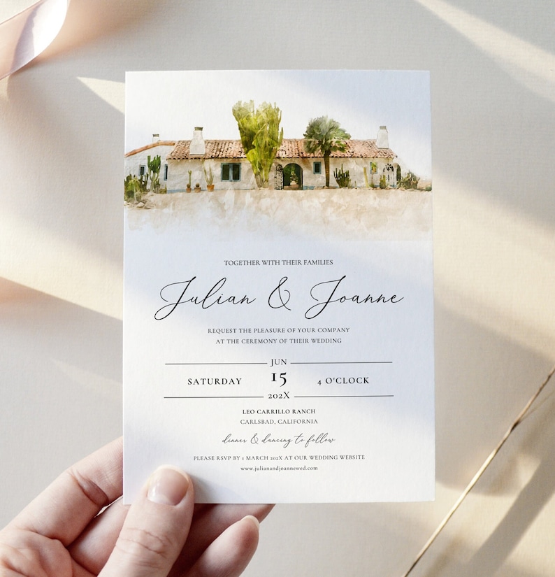 Custom Digital Watercolor Venue Painting Wedding Invitation, Bespoke ...