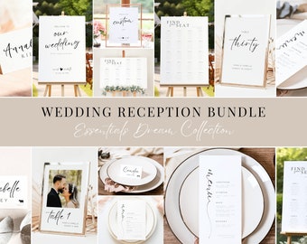 Wedding Reception Sign Bundle Template Boho Wedding, Minimalist Wedding Day Printable Stationery, Editable Modern Wedding Sign Package Canva